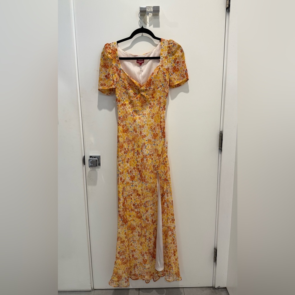 STAUD Yellow and Orange Floral Midi Dress